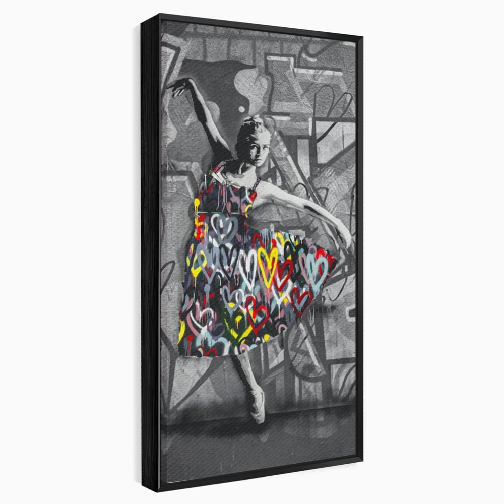 Tablou canvas cu tablou canvas cu balerina stilizata, in rama de aluminiu negru
